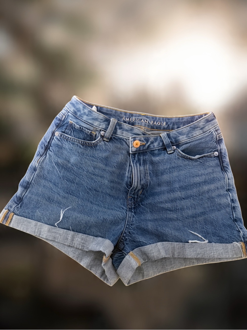 American Eagle Outfitters Medium Blue Rolled-Cuff Denim Shorts